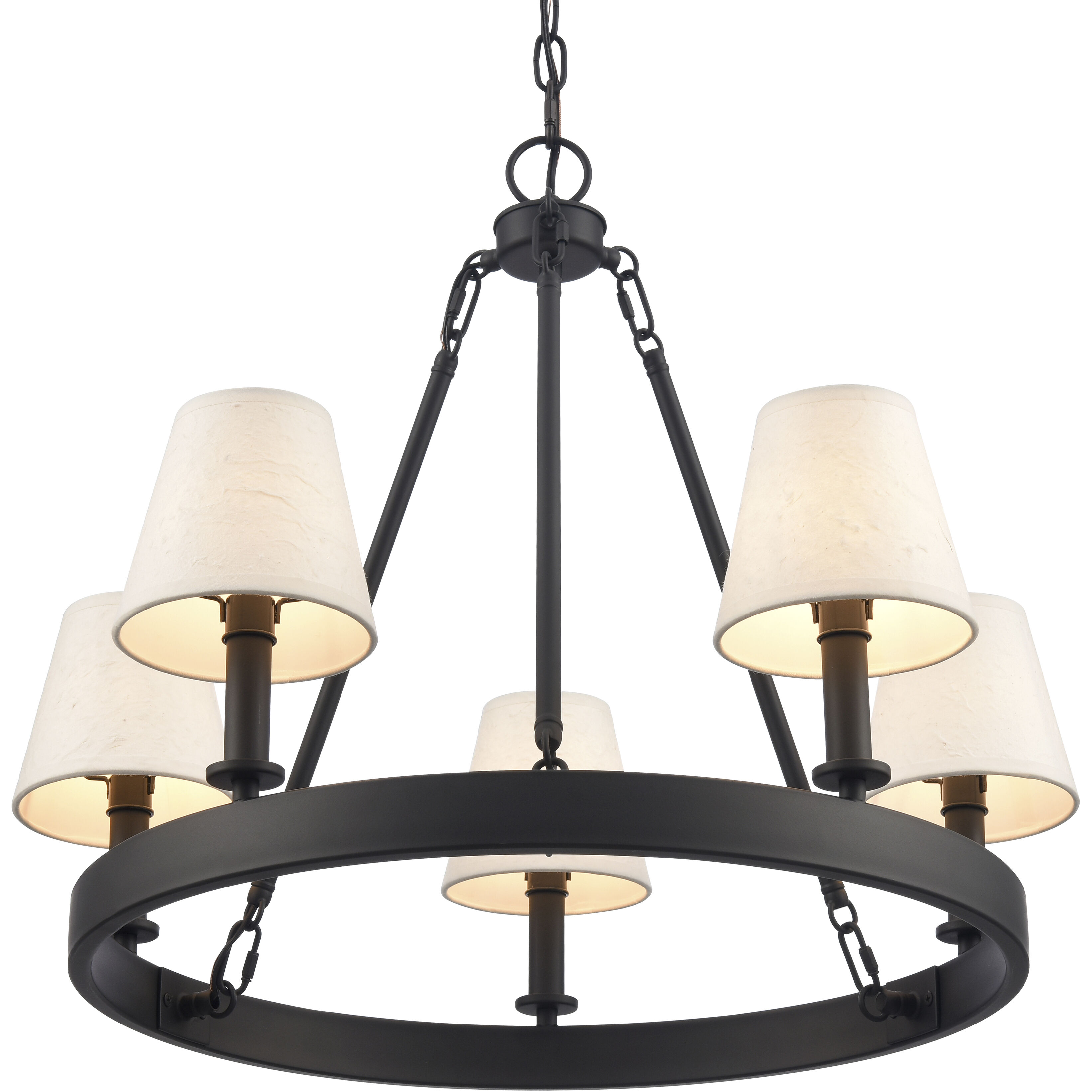 Rydell 5 Light 24.5 inch Matte Black with Off White Chandelier Ceiling Light