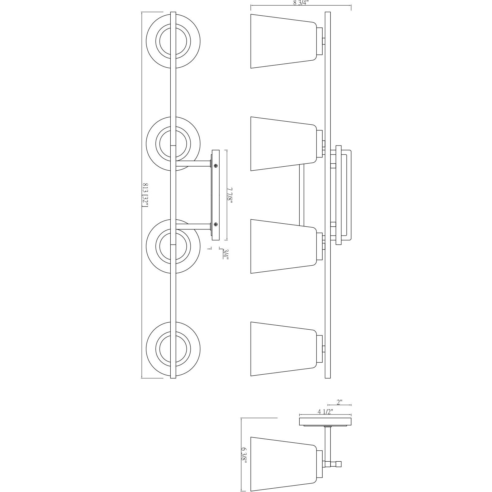 Calhoun 4 Light 32 inch Black Bathroom Vanity Light Wall Light, Essentials