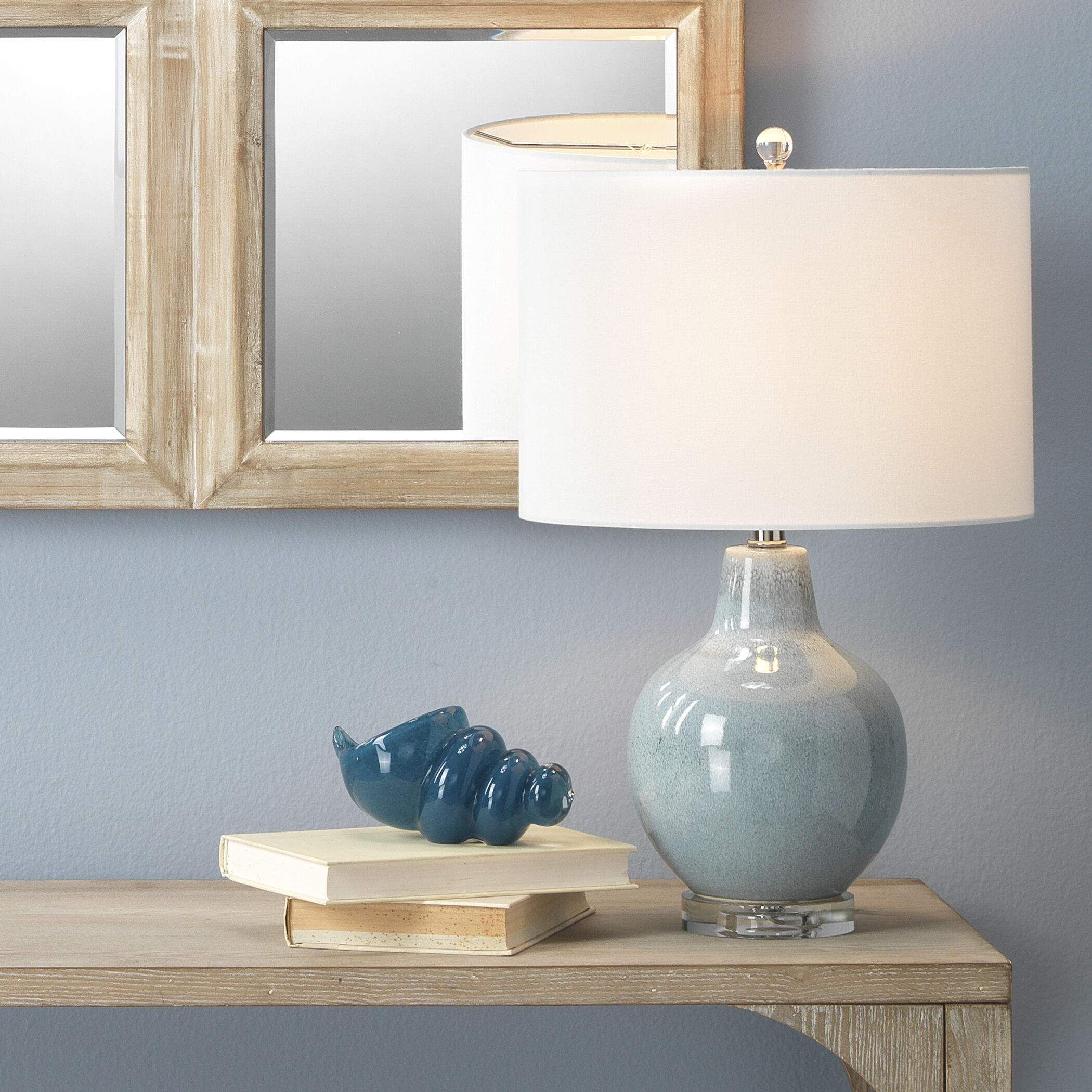 Aubrey 22 inch 100 watt Blue Reactive Ceramic Table Lamp Portable Light