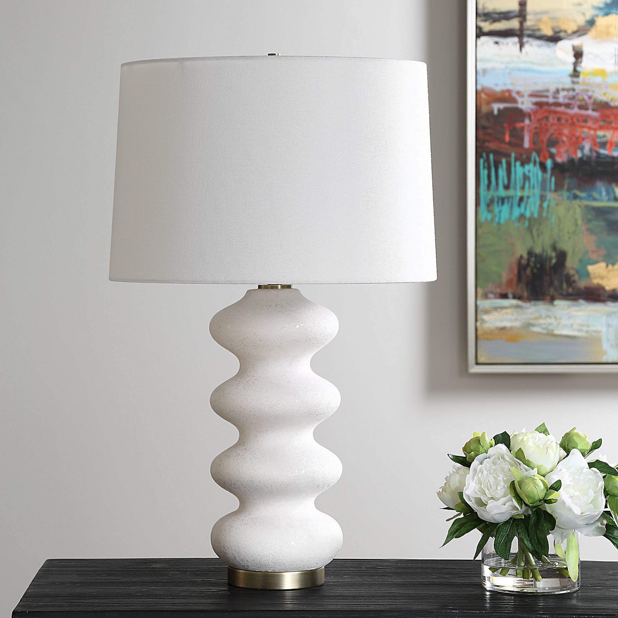 Liora 26.25 inch 150.00 watt White Glaze and Brushed Antique Brass Table Lamp Portable Light