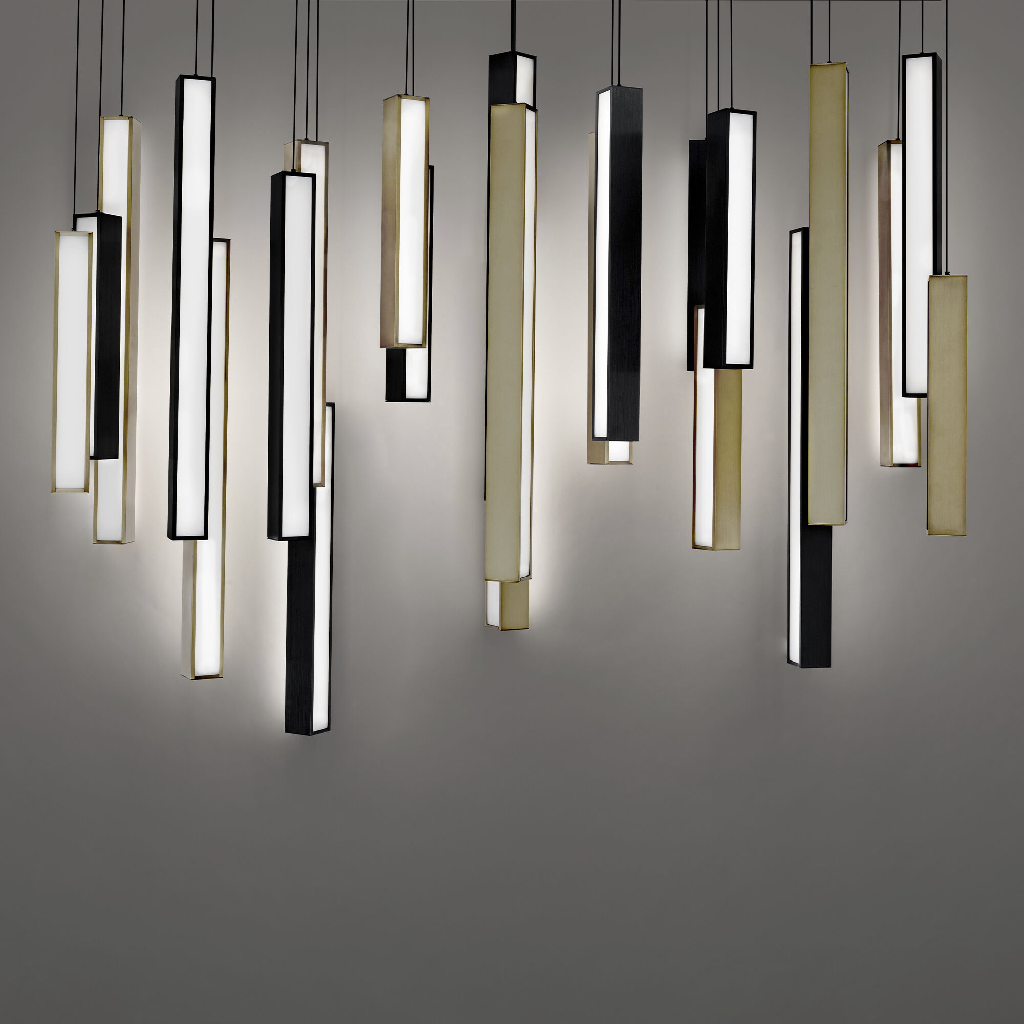 Chaos 23 Light 54 inch Black Aged Brass Linear Pendant Ceiling Light