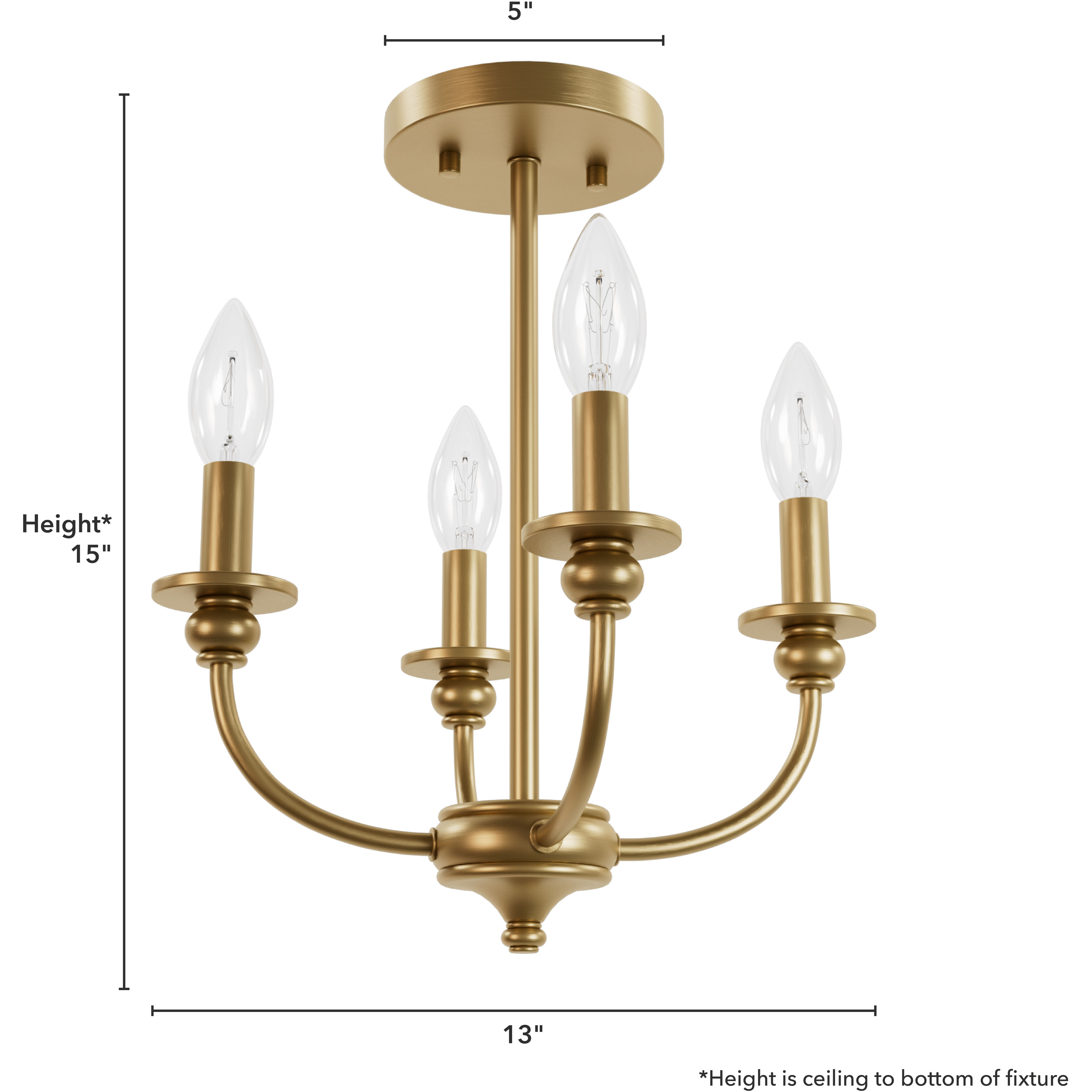 Southcrest 4 Light 13 inch Luxe Gold Semi Flush Mount Ceiling Light