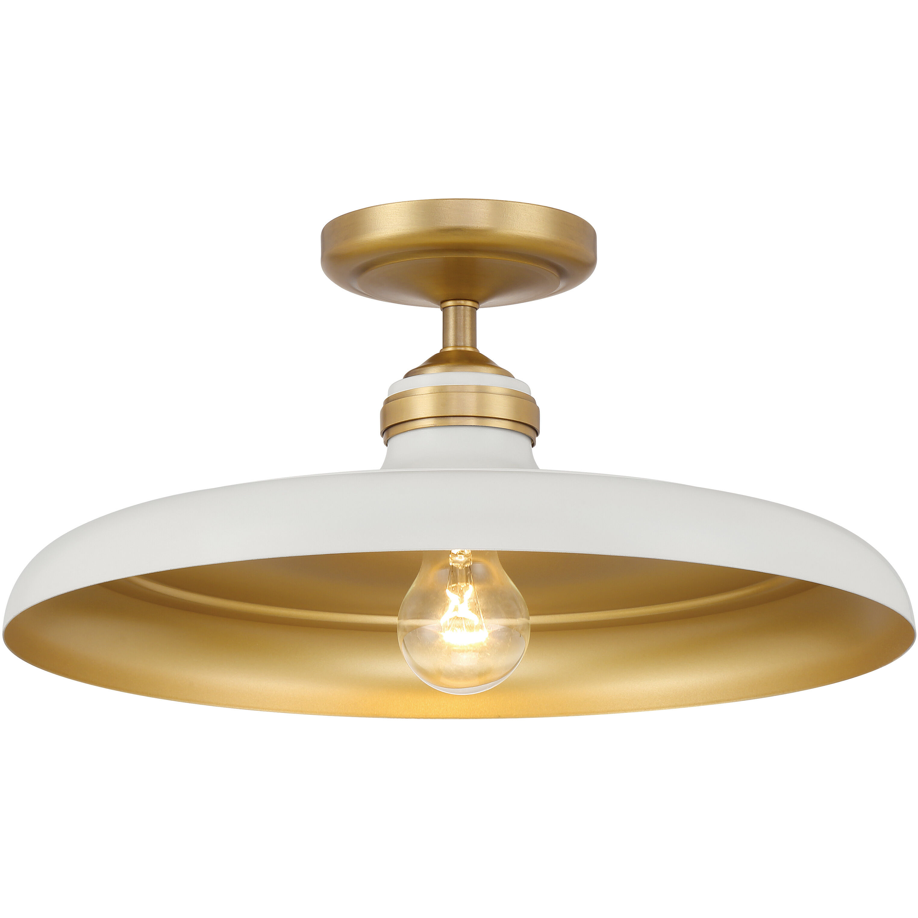 Crowne 1 Light 16 inch Legacy Brass and Off White Cream Semi Flush Ceiling Light