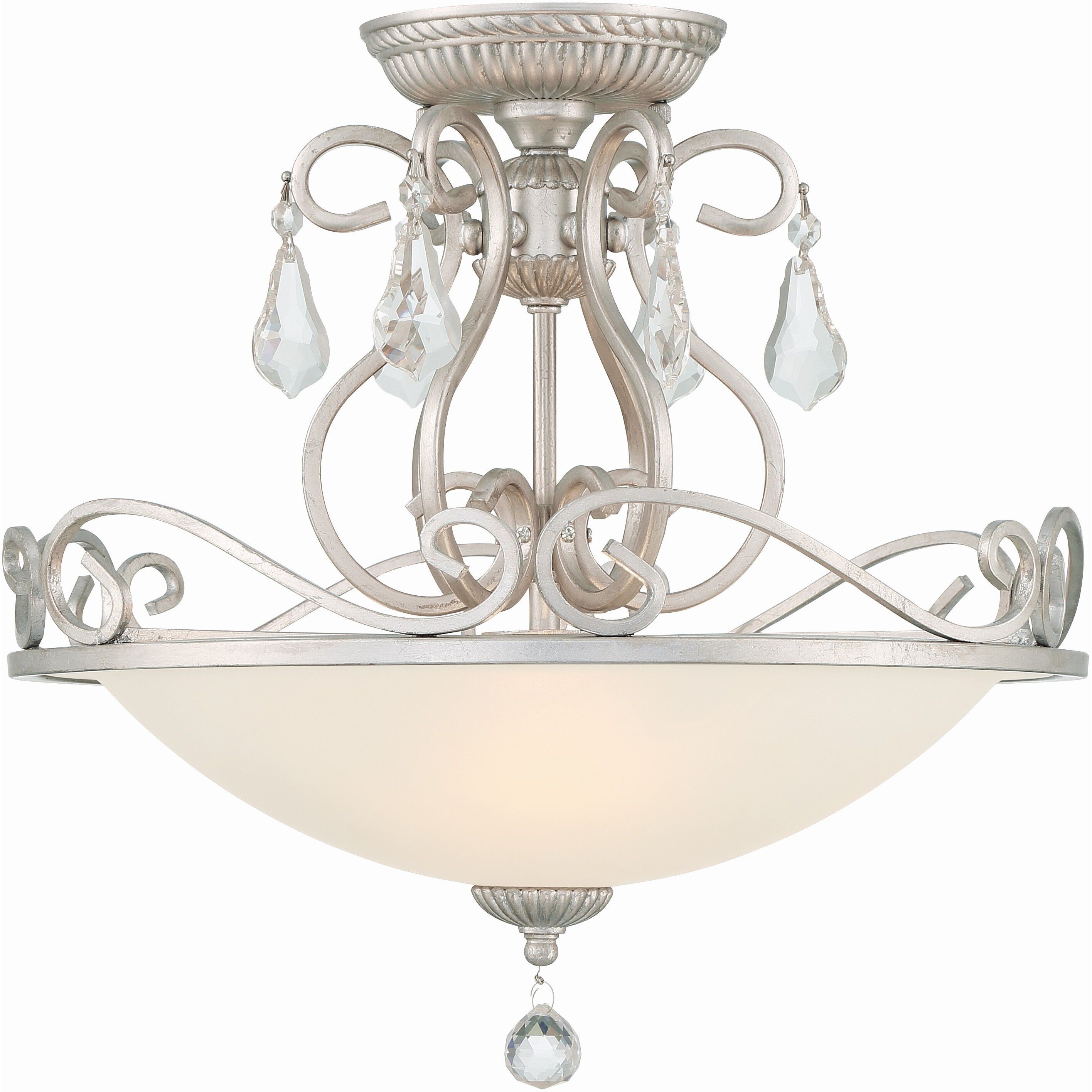 Ashton 3 Light 16.5 inch Olde Silver Semi Flush Ceiling Light in Clear Hand Cut