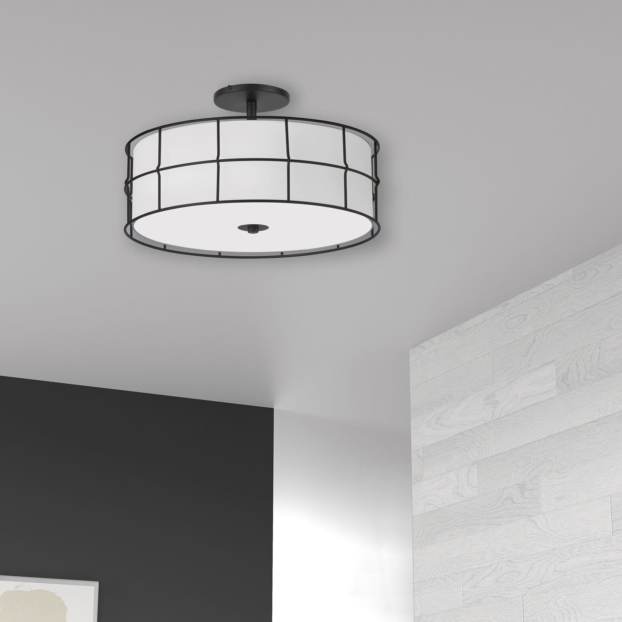 Alcala 3 Light 16 inch Matte Black Semi-Flush Mount Ceiling Light