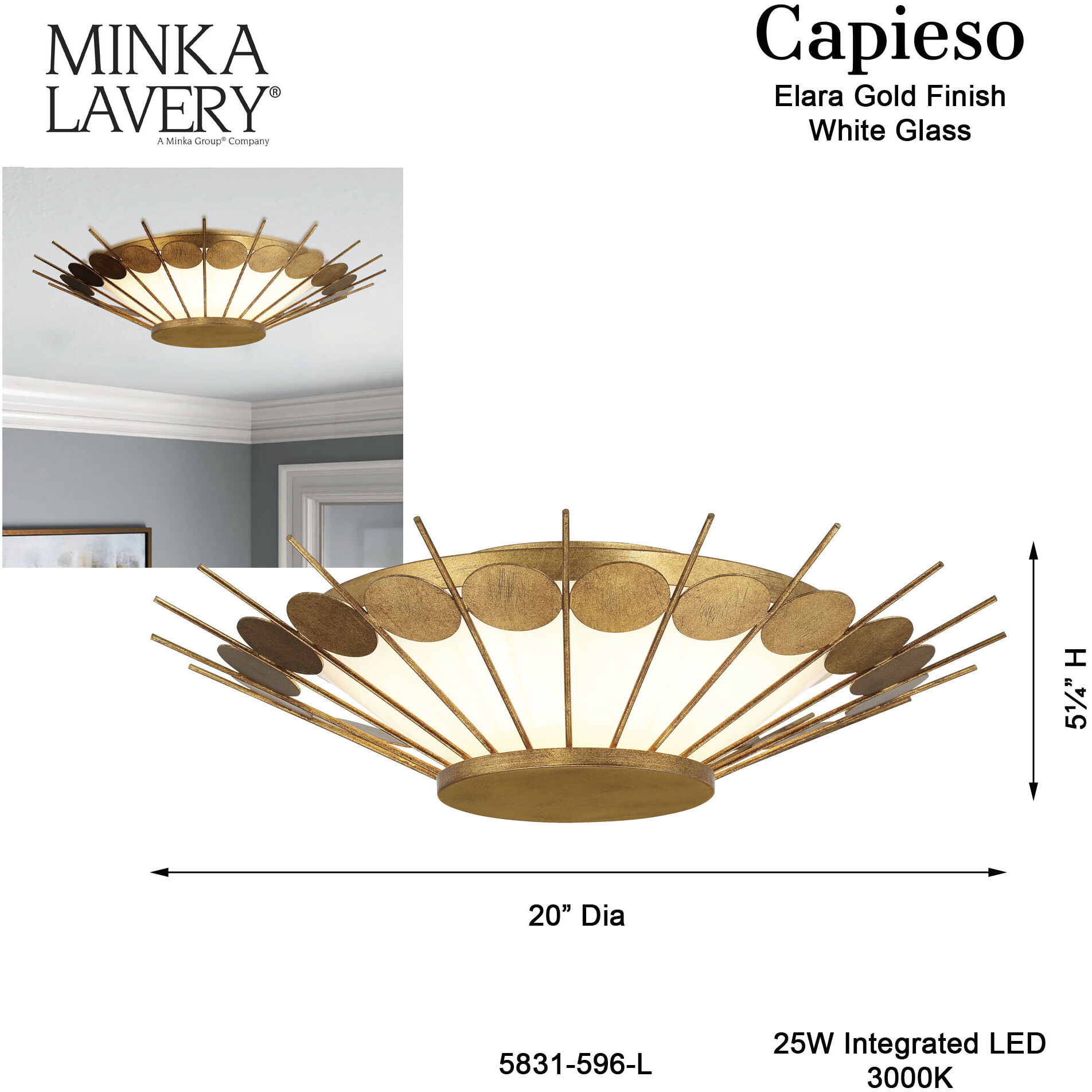 Capieso LED 20 inch Elara Gold Flush Mount Ceiling Light
