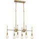 Mid-Century Modern 6 Light 30.5 inch Natural Brass Linear Chandelier Ceiling Light
