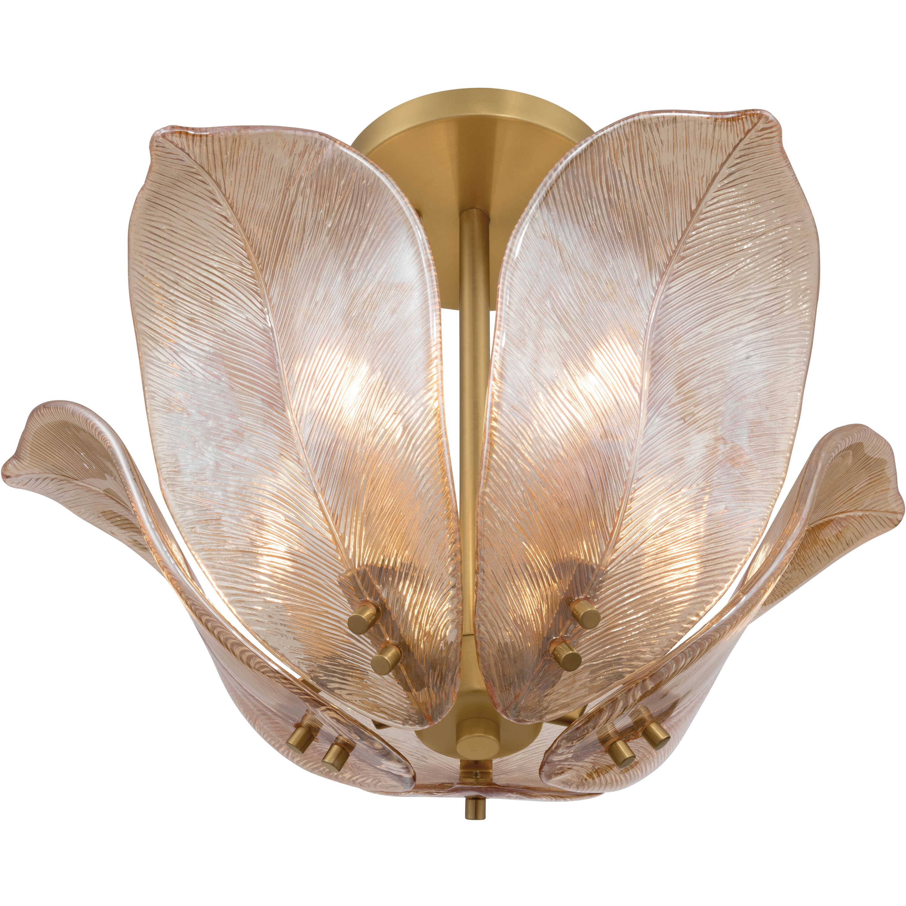 Orchid 5 Light 18 inch Legacy Brass Semi-Flush Mount Ceiling Light in Amber Handmade Glass