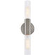 Fusion Collection - Rimini Family 2 Light 4.25 inch Brushed Nickel and Clear Ribbed ADA Wall Sconce Wall Light, EVOLV