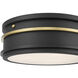 Stralara LED 12 inch Matte Black and Vintage Brass Flush Mount Ceiling Light