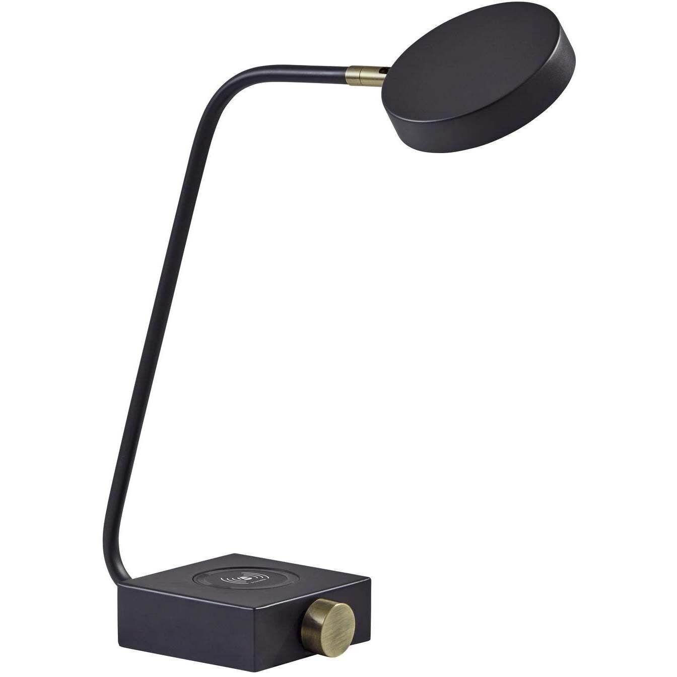Conrad 16 inch 7.00 watt Matte Black with Antique Brass Accents Desk Lamp Portable Light, with AdessoCharge Wireless Charging Pad and USB Port