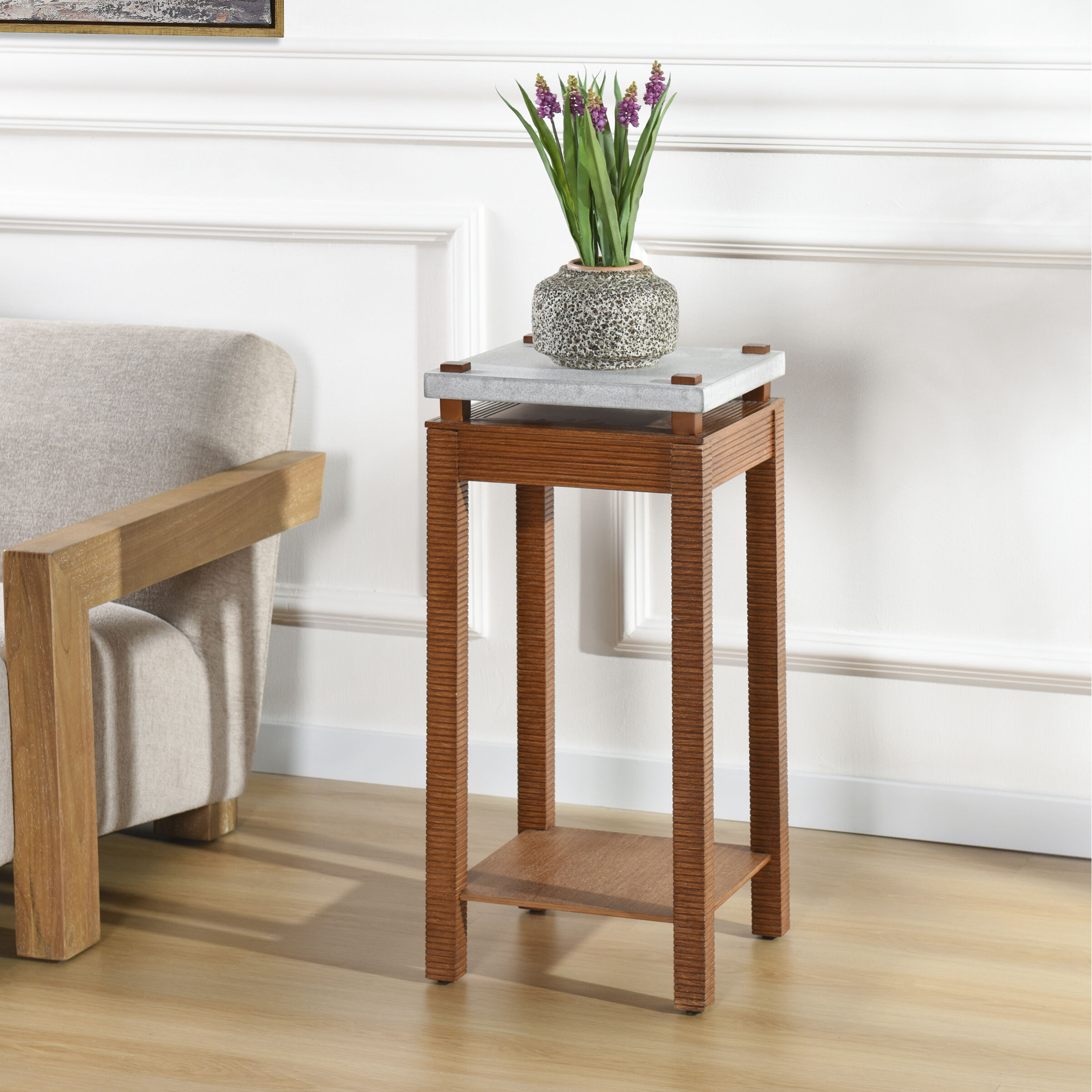 Fern Cement Gray & Zebra Cherry Plant Stand