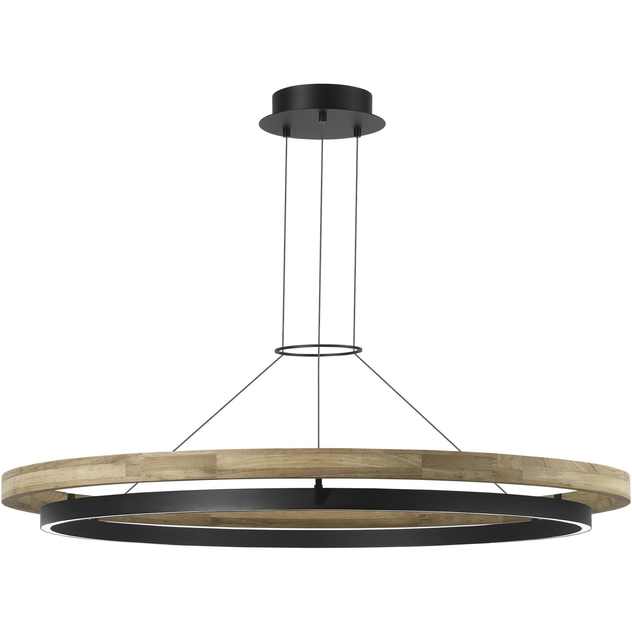 Sean Lavin Grace LED 48 inch Textured Black and Teak Wood Outdoor Chandelier