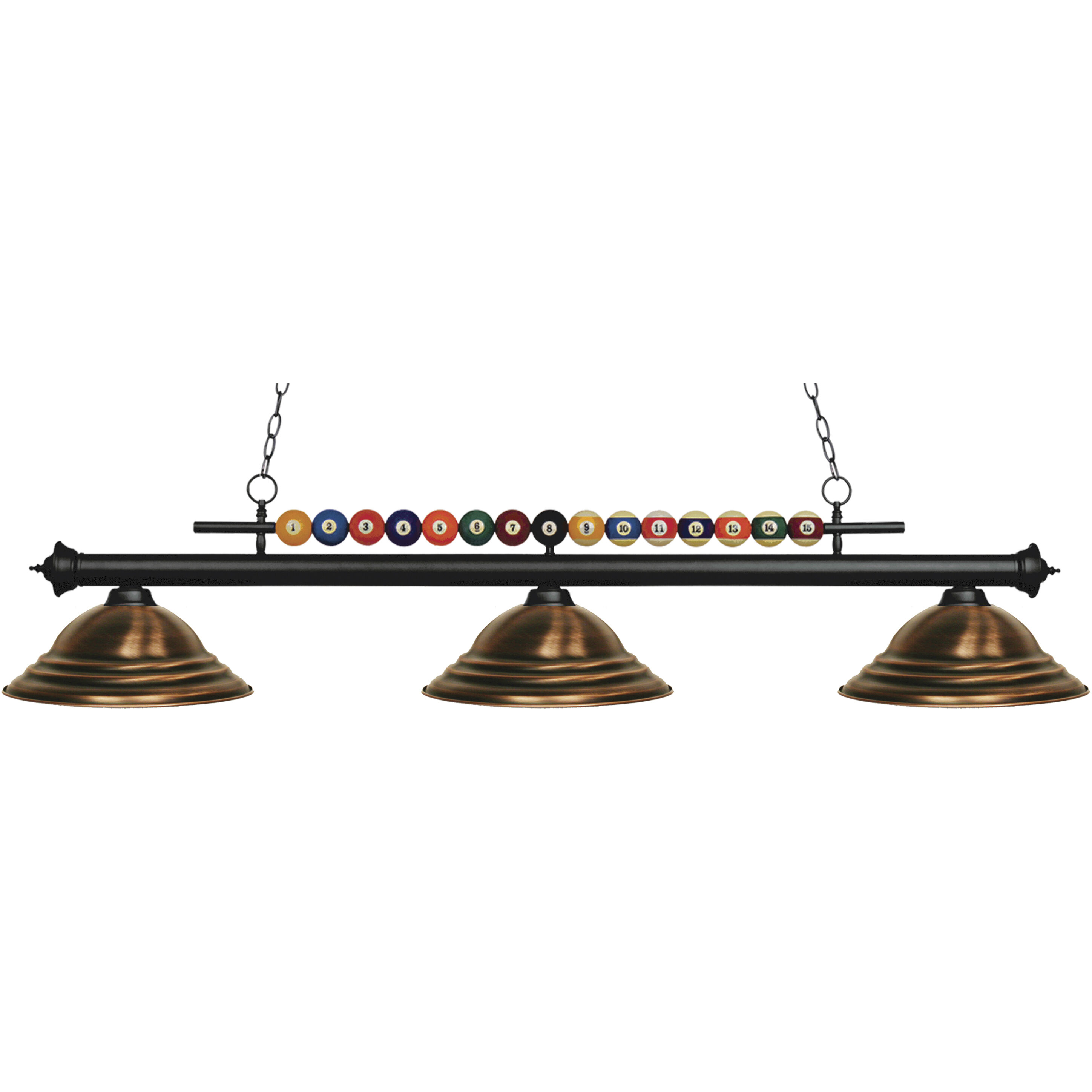 Shark 3 Light 60 inch Matte Black Billiard Ceiling Light in Antique Copper Steel
