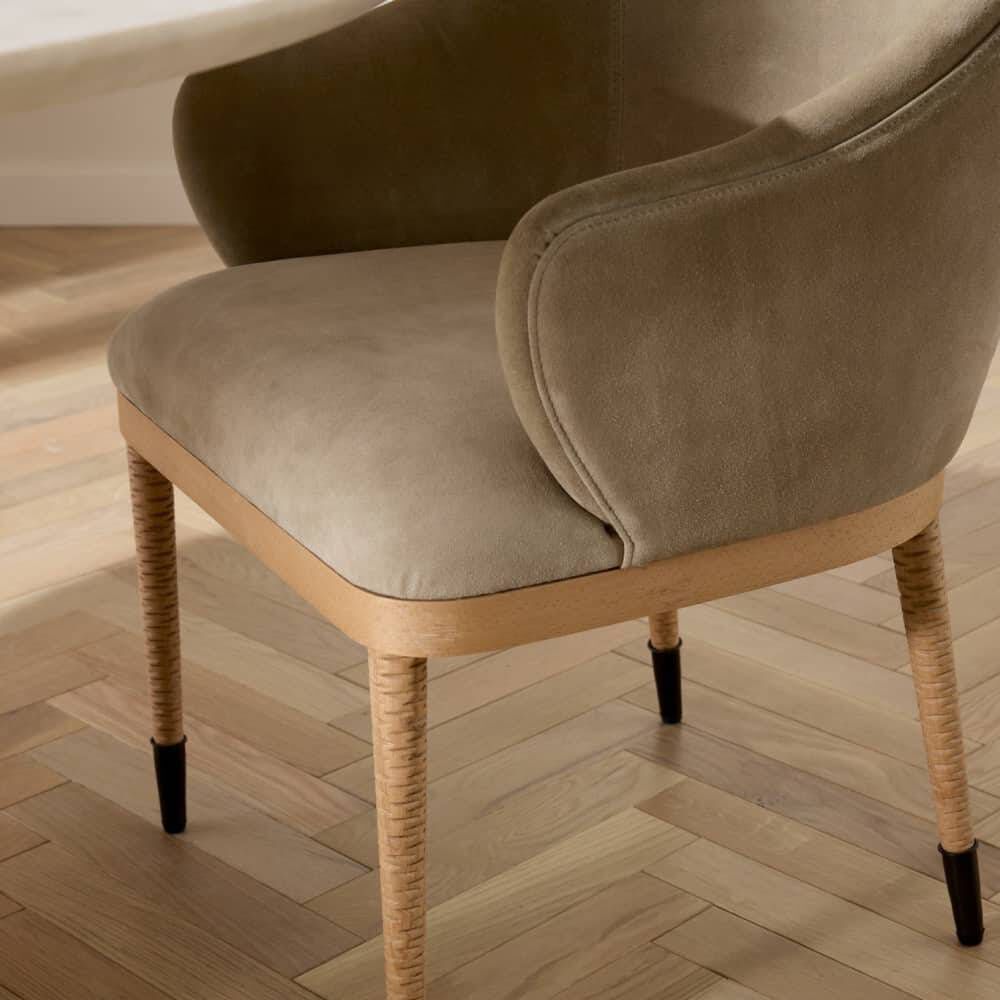 Hershel Taupe Suede and Blonde Beech Wood with Blackened Bronze Dining Chair