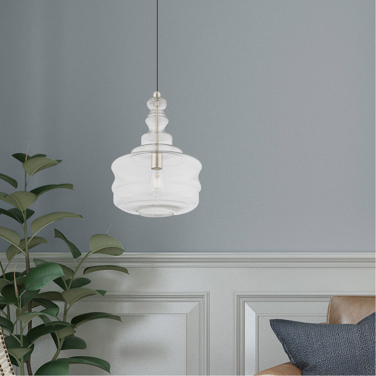 Art Glass 1 Light 13 inch Brushed Nickel Mini Pendant Ceiling Light