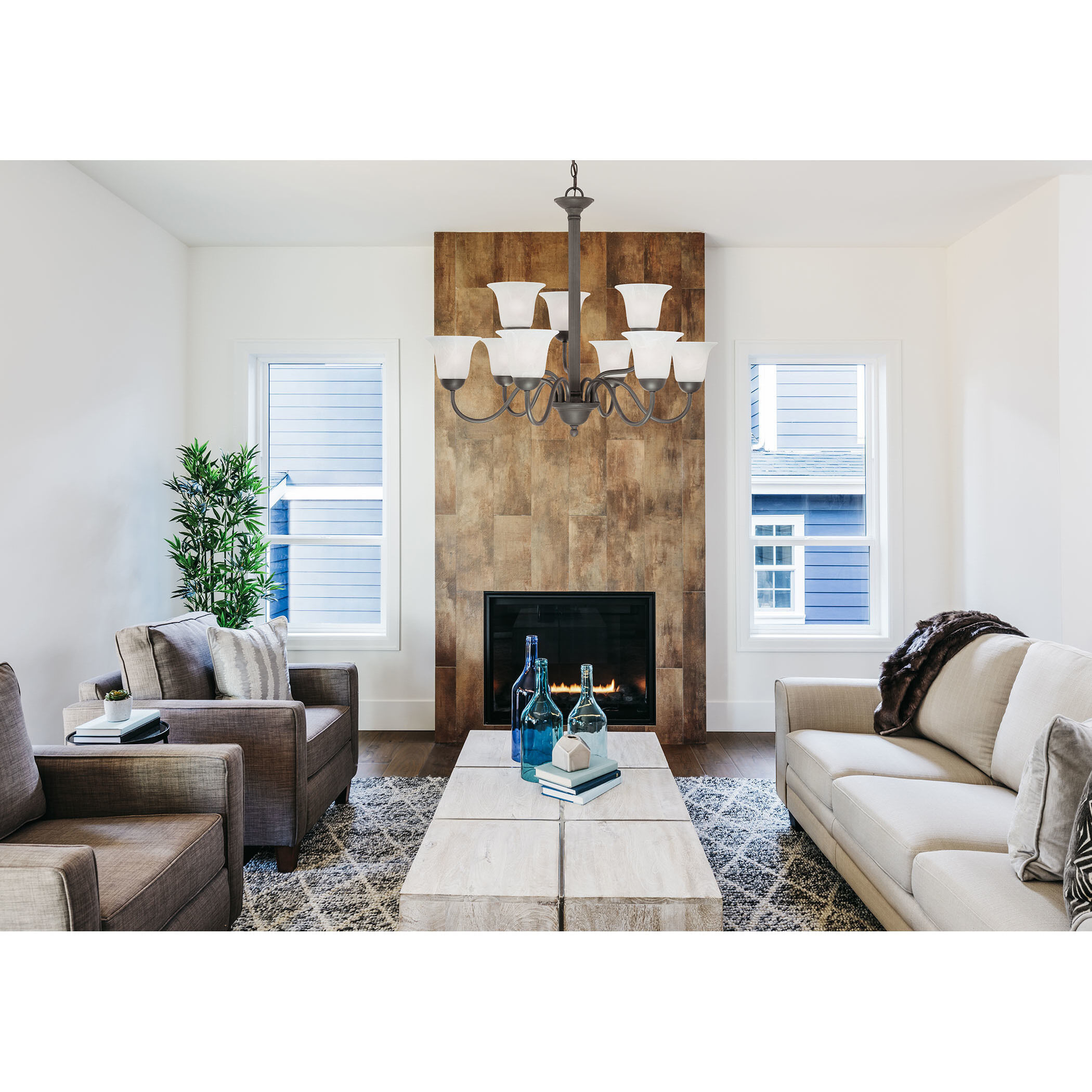 Riva 9 Light 32 inch Painted Bronze Chandelier Ceiling Light