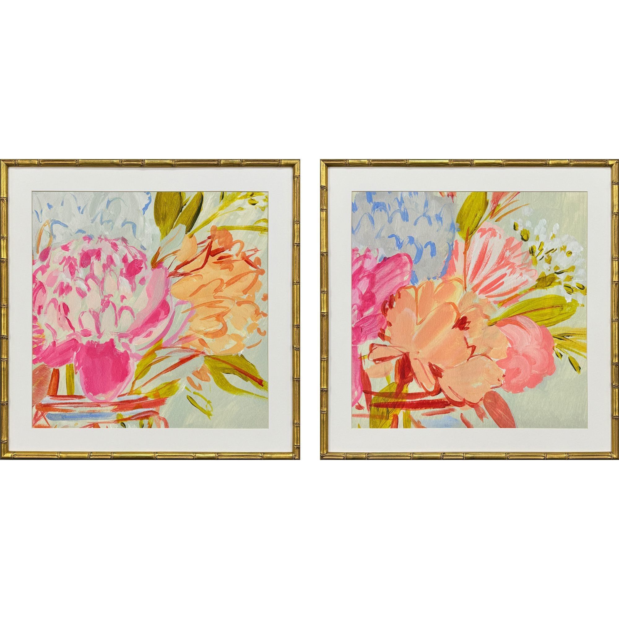 Bright Florist Pink and Green and Multi and Orange Framed Art