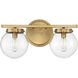 Mid-Century Modern 2 Light 16 inch Natural Brass Bathroom Vanity Light Wall Light