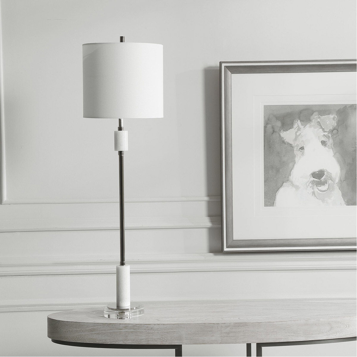 Sussex 35 inch 100.00 watt Plated Polished Nickel and White Marble Buffet Lamp Portable Light