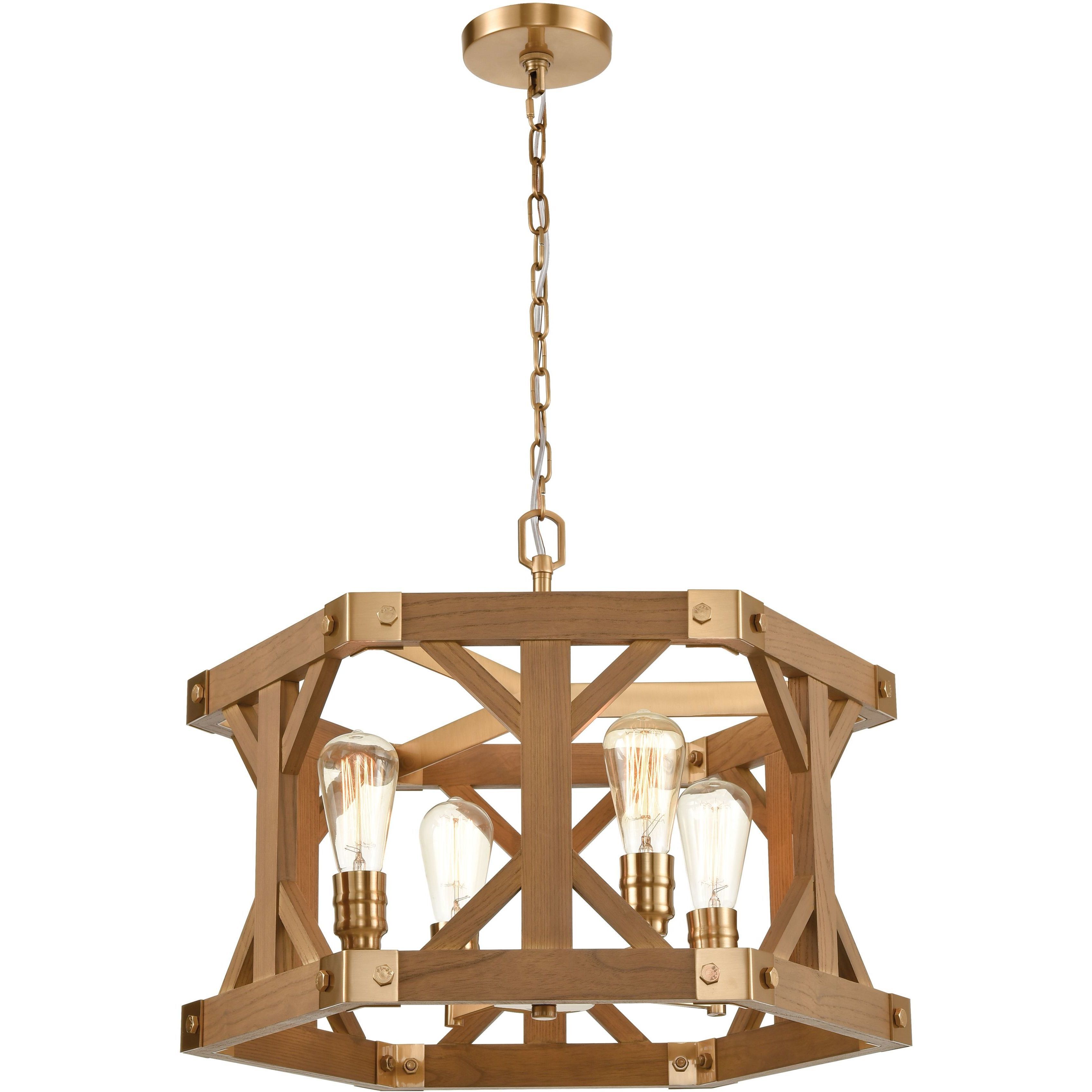 Structure 4 Light 23 inch Oak Chandelier Ceiling Light