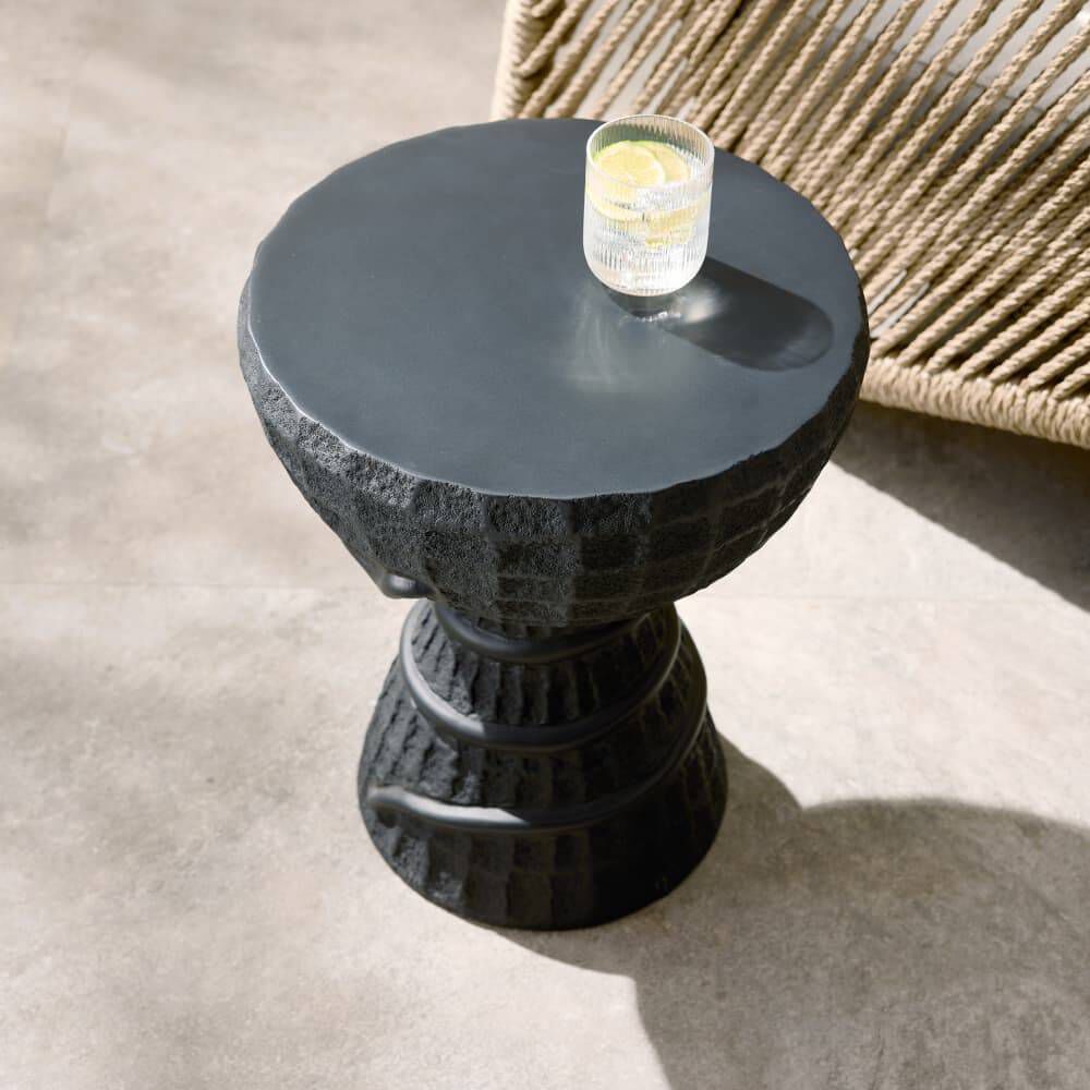 Kobra 15 inch Black Volcanic Ash Outdoor Accent Table