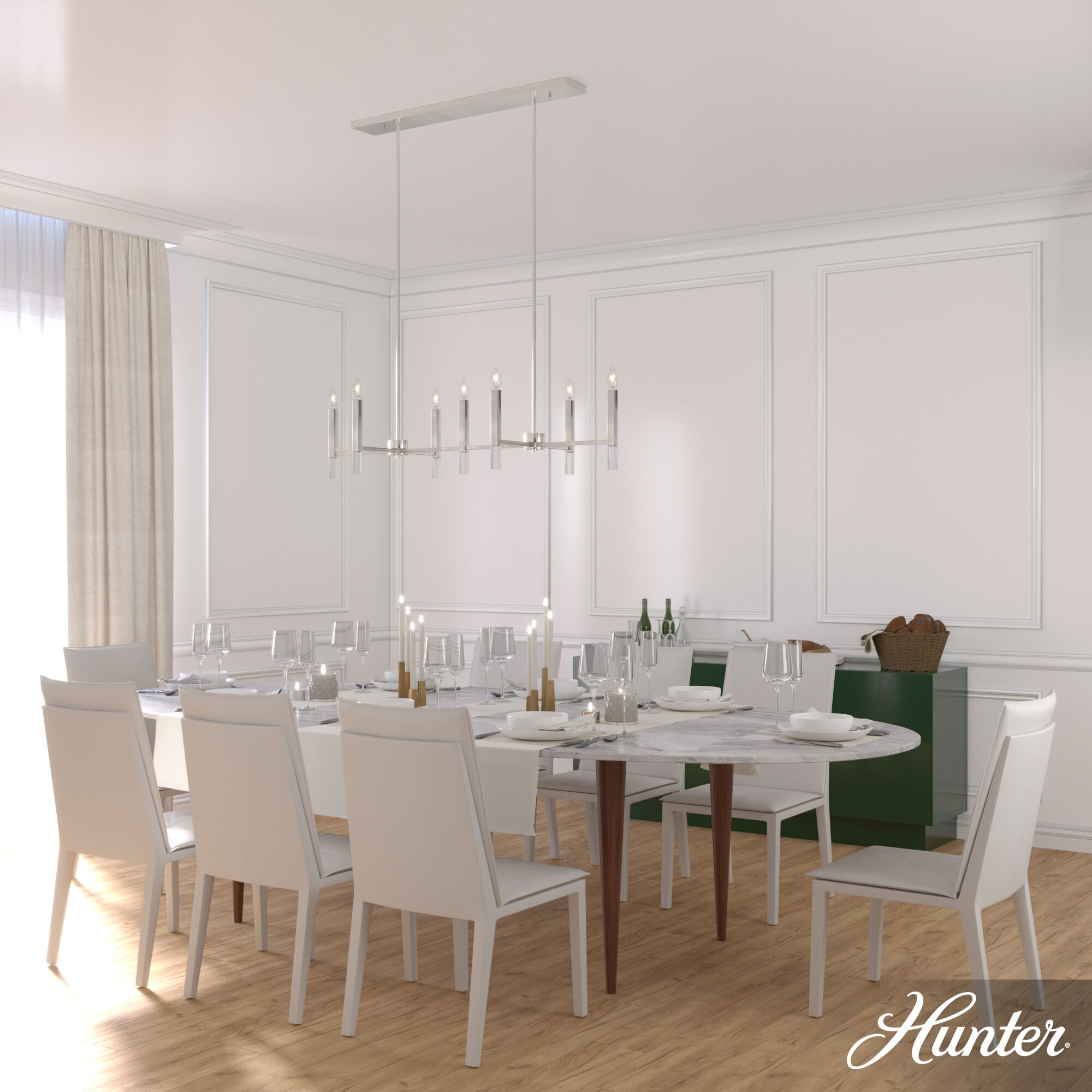 Sunjai 7 Light 48 inch Brushed Nickel Linear Chandelier Ceiling Light