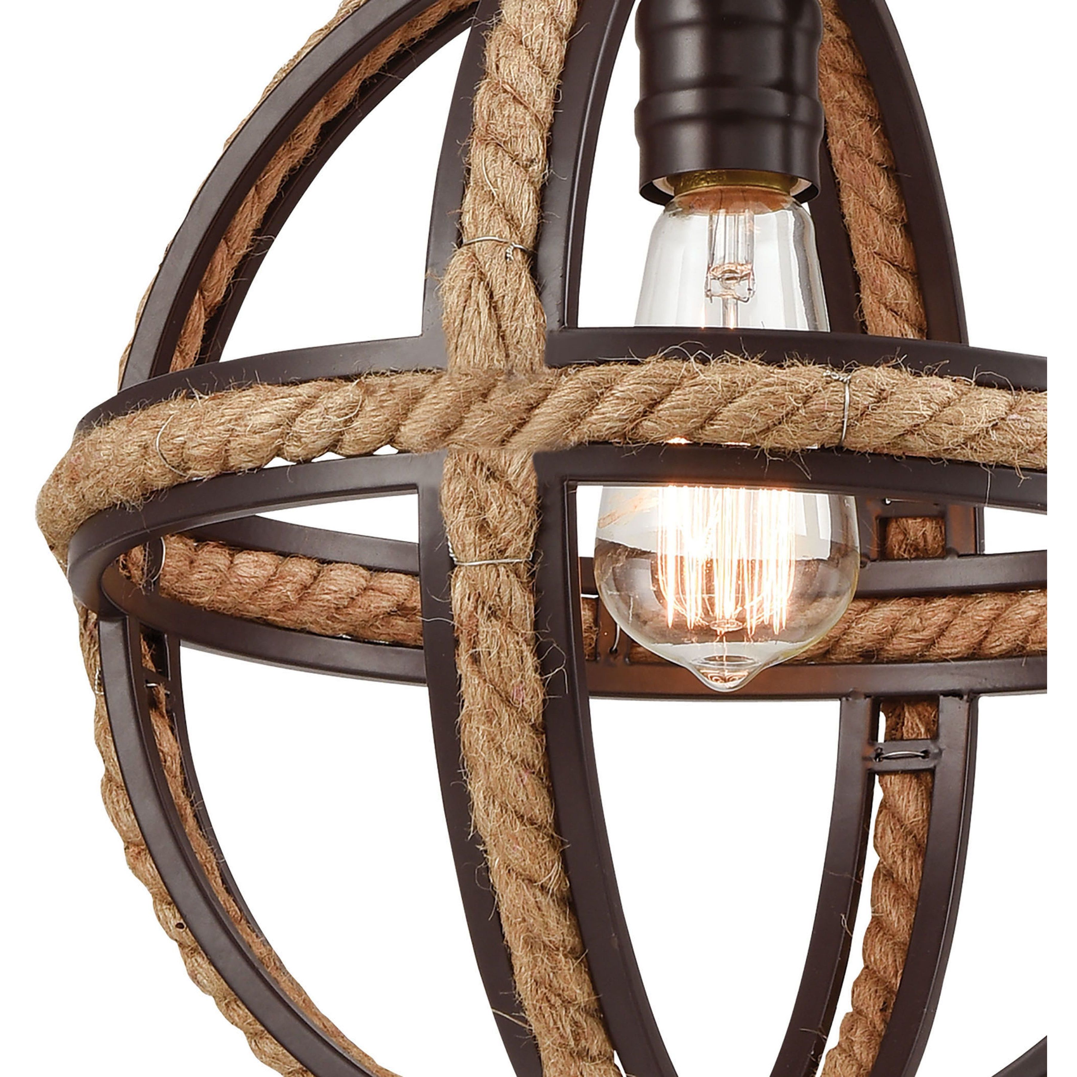 Natural Rope 1 Light 12 inch Oil Rubbed Bronze with Natural Mini Pendant Ceiling Light