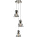 Newton Cone 3 Light 15.5 inch Brushed Satin Nickel Multi Pendant Ceiling Light in Light Smoke Glass