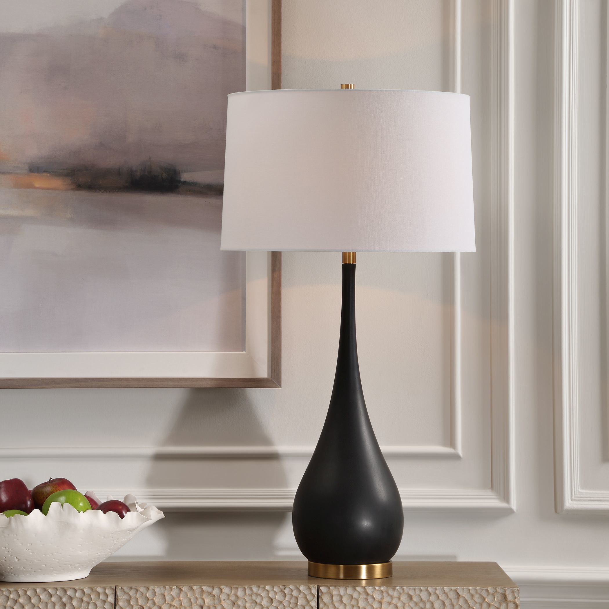 Nocturnal 34.5 inch 150.00 watt Black Stone and Brass Table Lamp Portable Light