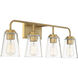 Transitional 4 Light 32 inch Natural Brass Bathroom Vanity Light Wall Light
