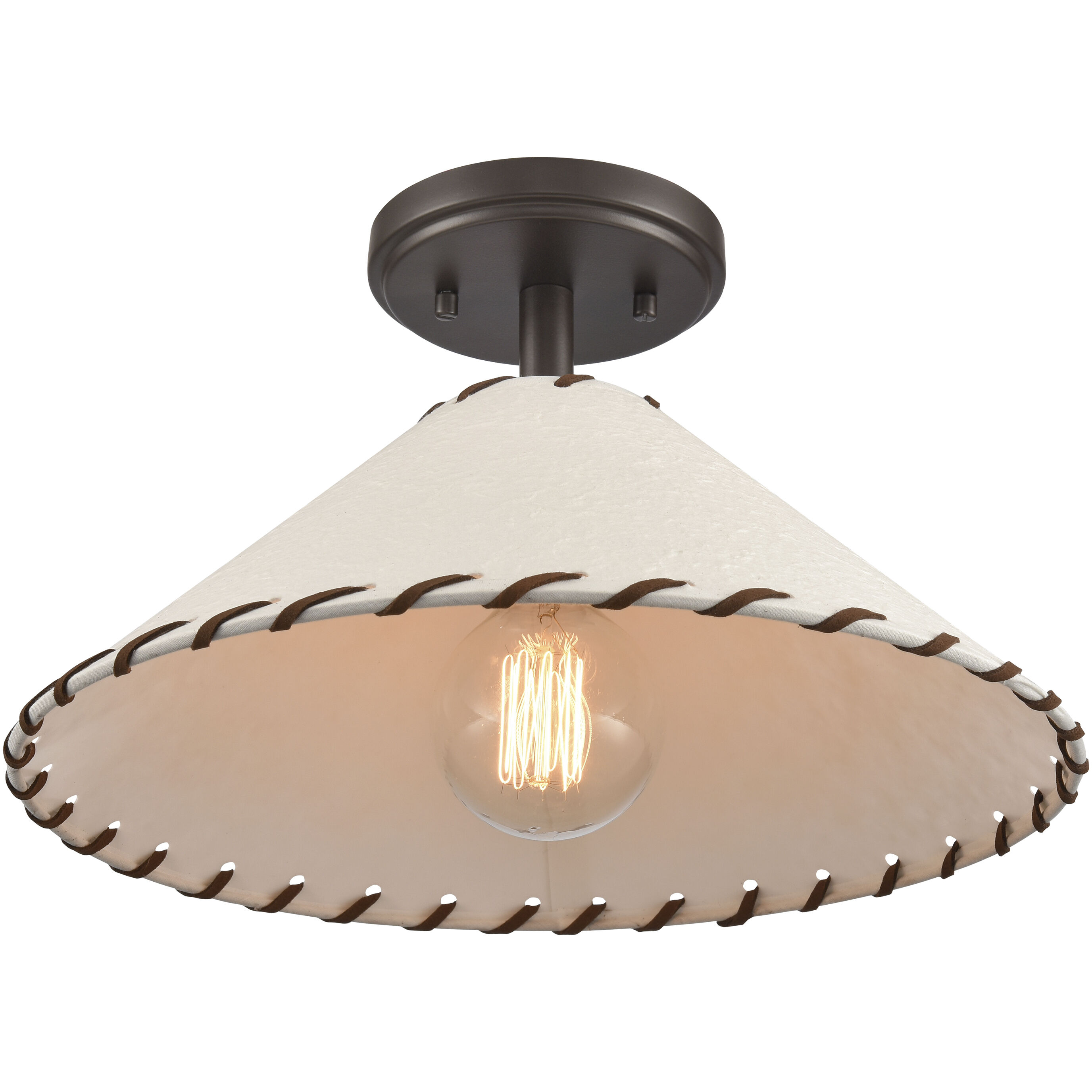 Marion 1 Light 14 inch Oil Rubbed Bronze with Natural Semi Flush Mount Ceiling Light