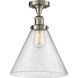 Franklin Restoration X-Large Cone 1 Light 12 inch Brushed Satin Nickel Semi-Flush Mount Ceiling Light in Seedy Glass, Franklin Restoration