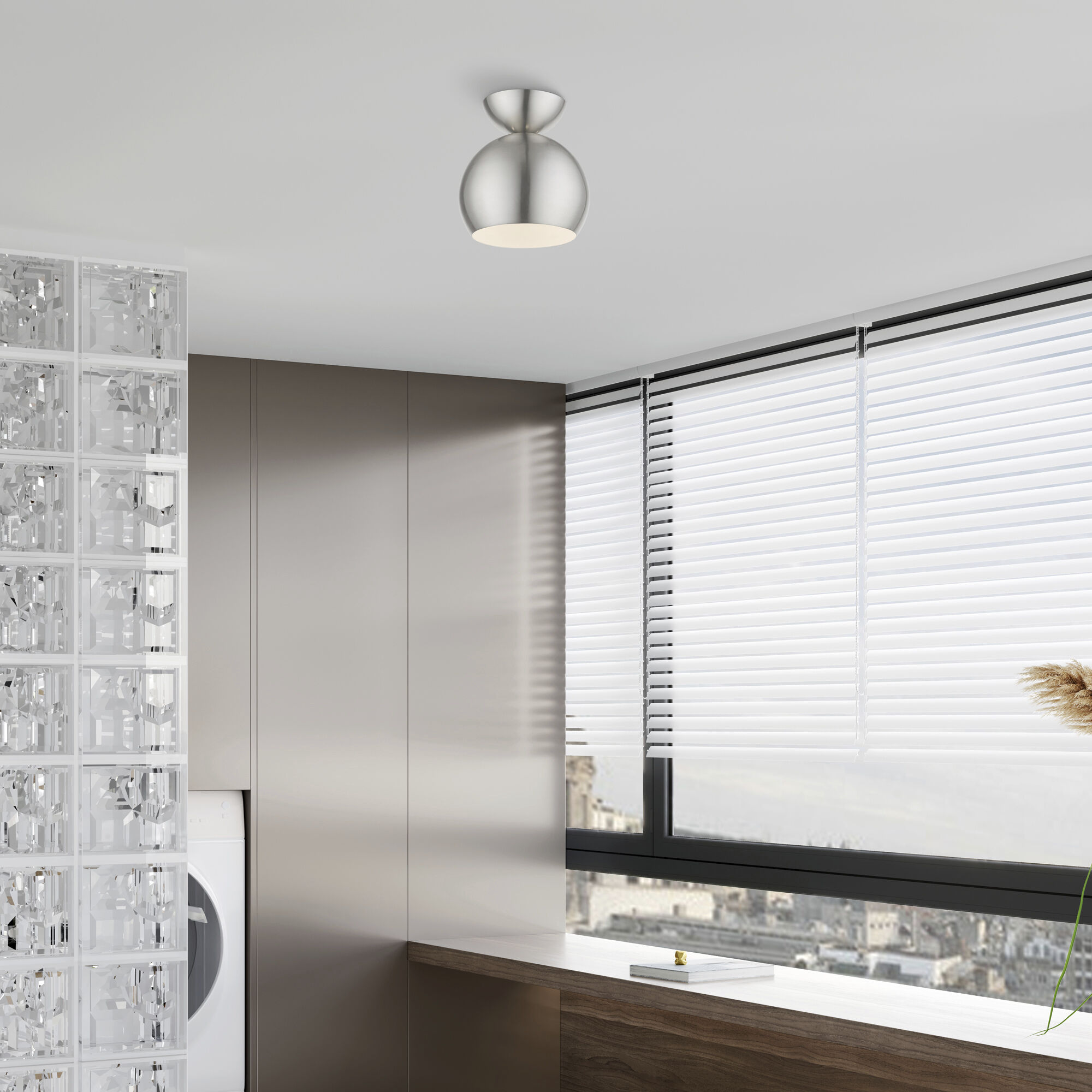 Stockton 1 Light 8 inch Brushed Nickel Semi-Flush Ceiling Light, Globe