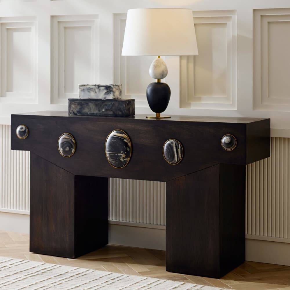 Cairo 62 X 17 inch Umber and Bengal with Antique Brass Console Table