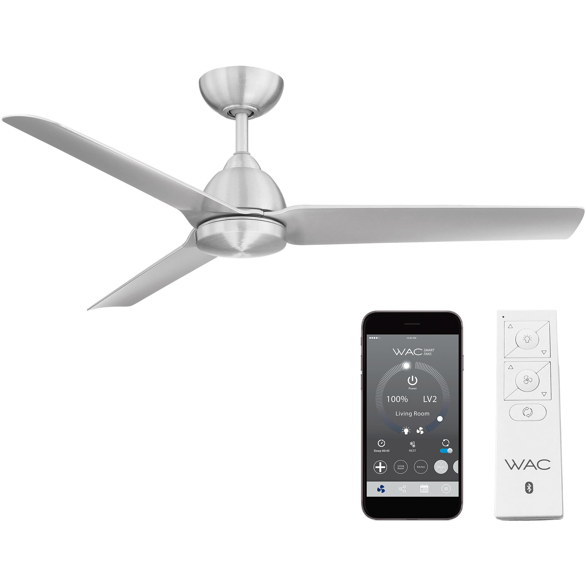 Mocha 54 inch Brushed Aluminum Downrod Ceiling Fans, Smart Fan