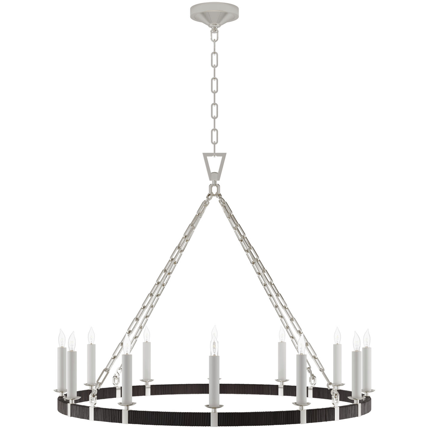 Chapman & Myers Darlana5 LED 40 inch Polished Nickel and Black Rattan Ring Chandelier Ceiling Light, Large