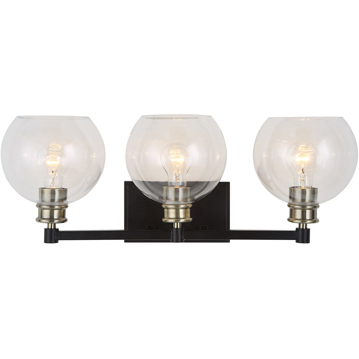 Kent 3 Light 25 inch Matte Black and Plated Antique Brass Vanity Light Wall Light