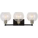 Kent 3 Light 25 inch Matte Black and Plated Antique Brass Vanity Light Wall Light