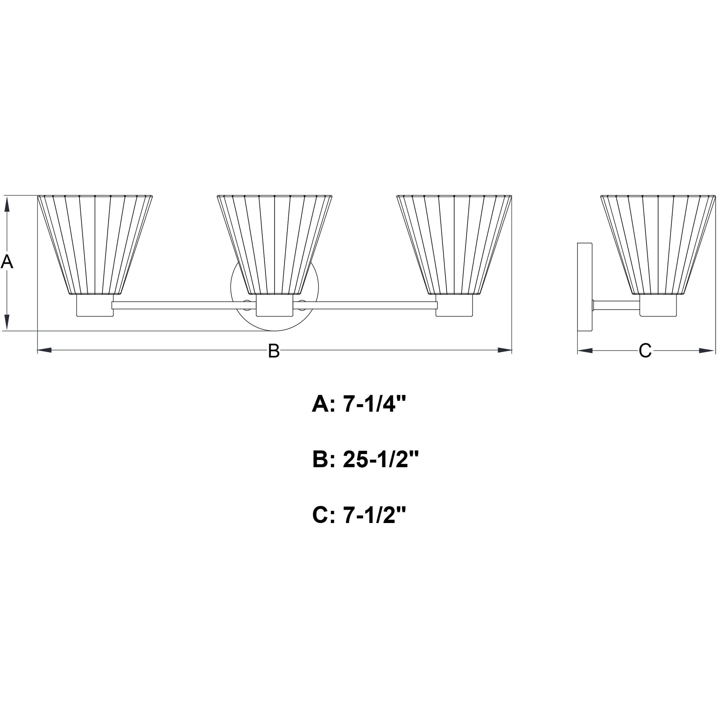 Dalton 3 Light 25.5 inch Matte Black Bathroom Light Wall Light