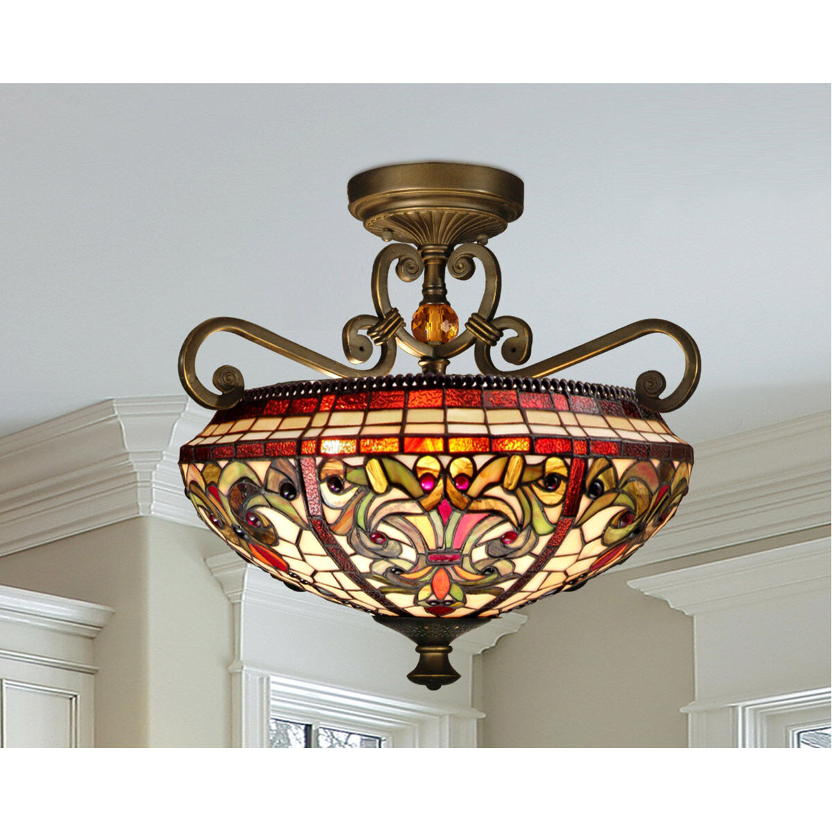Evelyn 2 Light 18 inch Antique Golden Bronze Flush Mount Ceiling Light