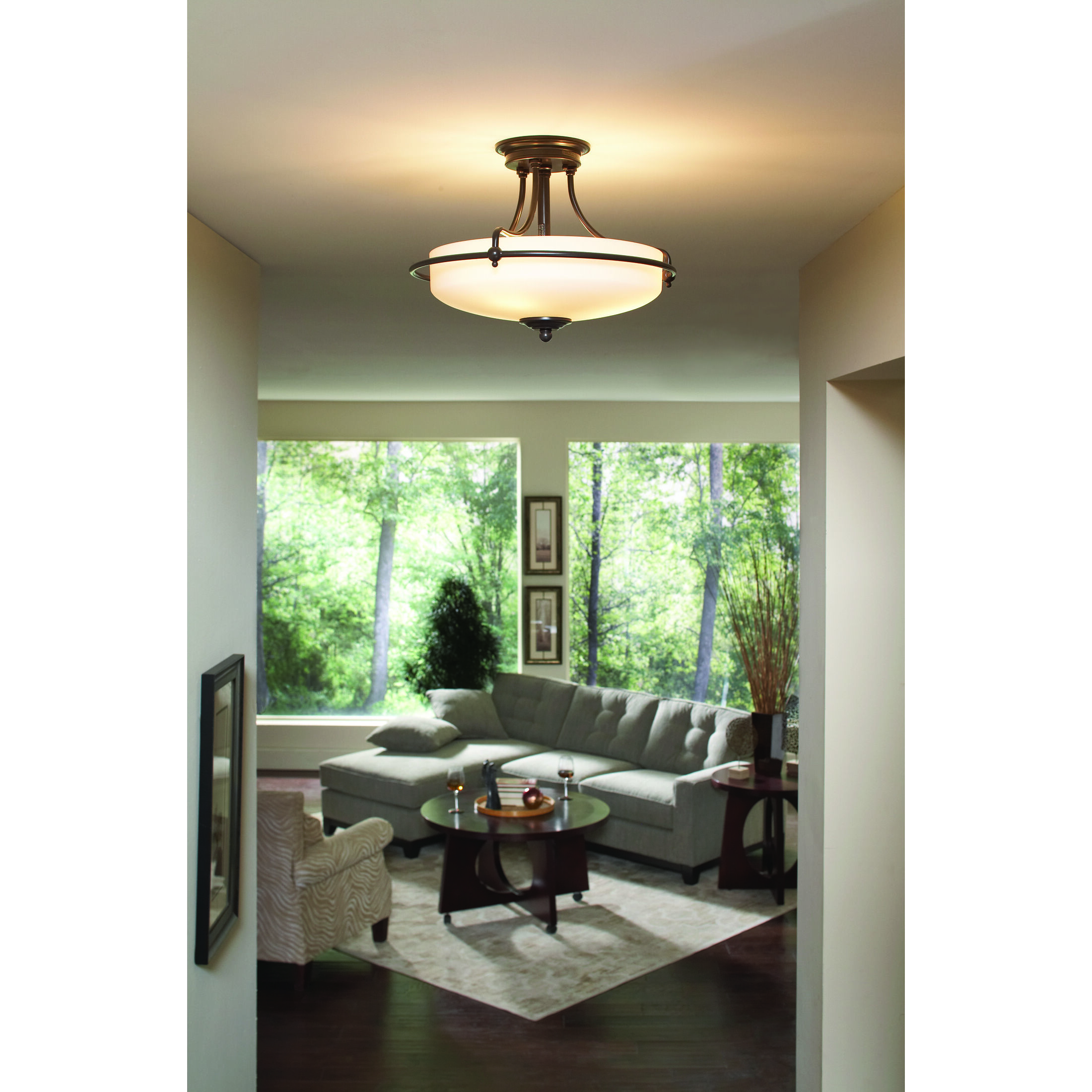 Griffin 3 Light 17 inch Palladian Bronze Semi-Flush Mount Ceiling Light