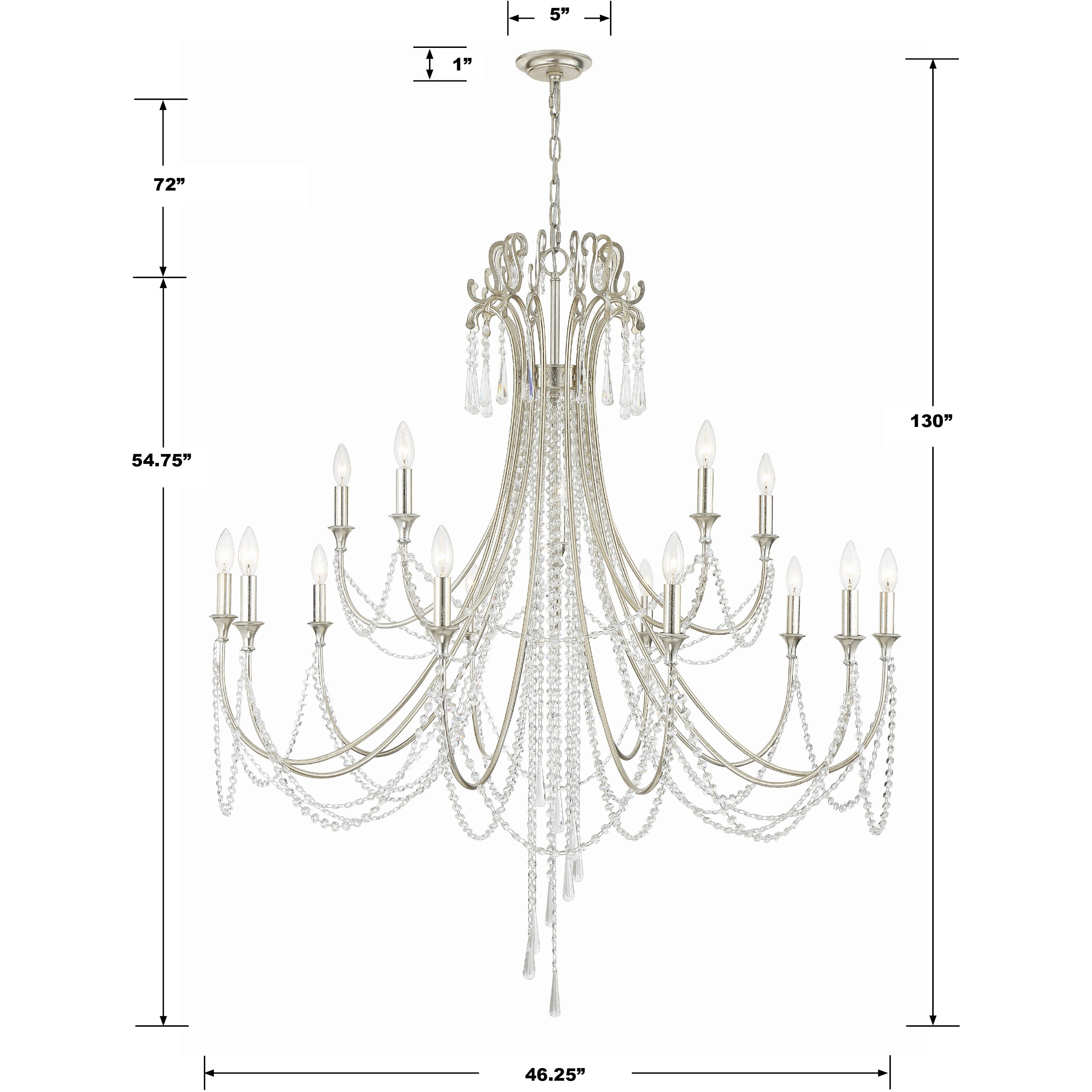 Arcadia 15 Light 46.25 inch Antique Silver Chandelier Ceiling Light