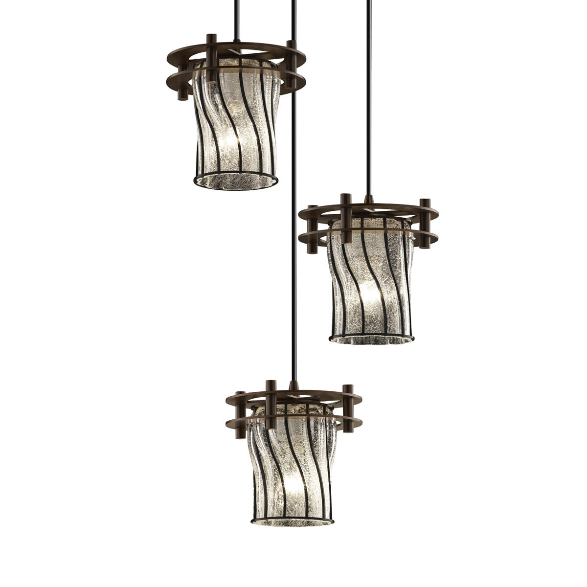 Circa 3 Light 7 inch Dark Bronze Pendant Ceiling Light in Swirl with Clear Bubbles
