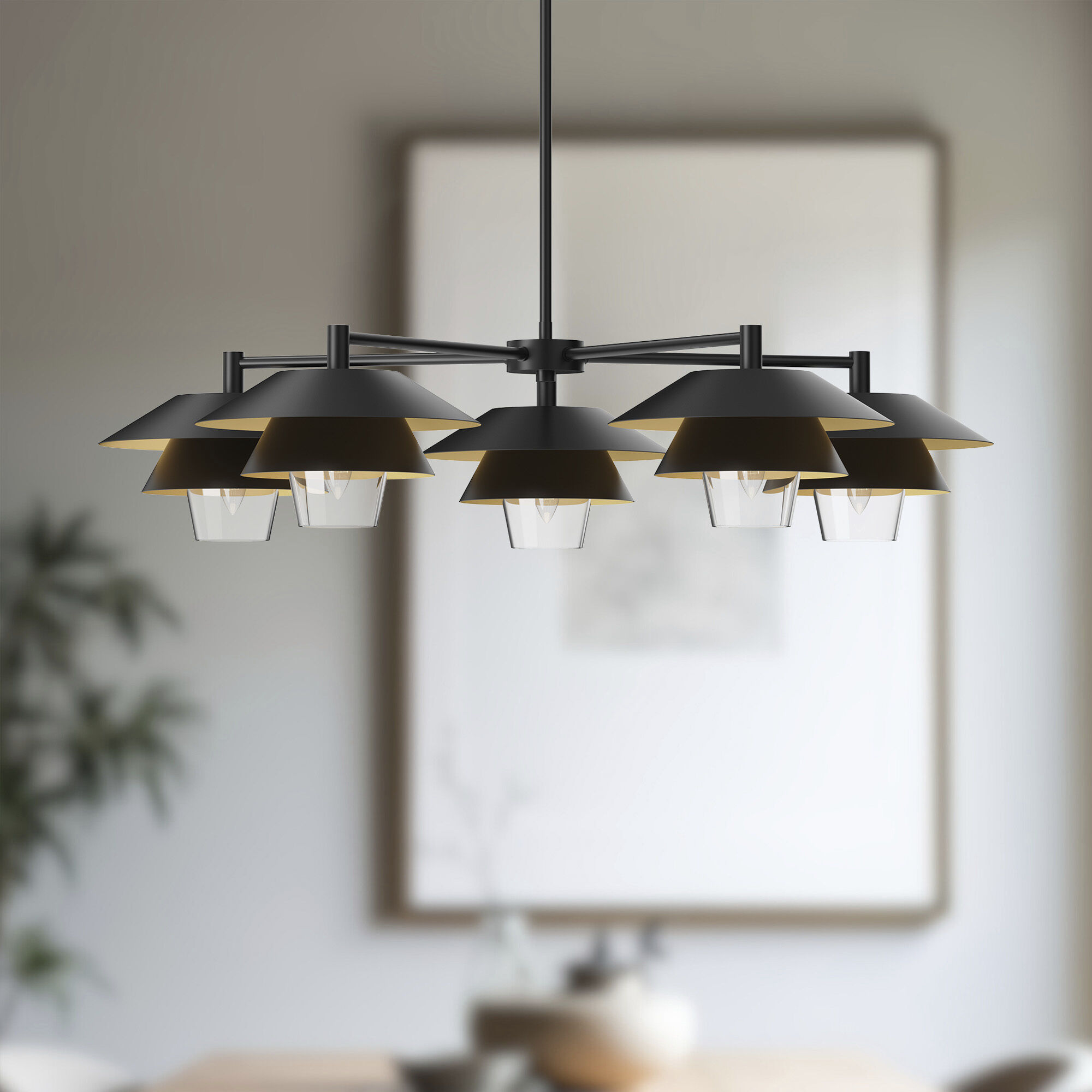 Alora Mood Tetsu 5 Light 38 inch Matte Black/Clear Glass Chandelier Ceiling Light