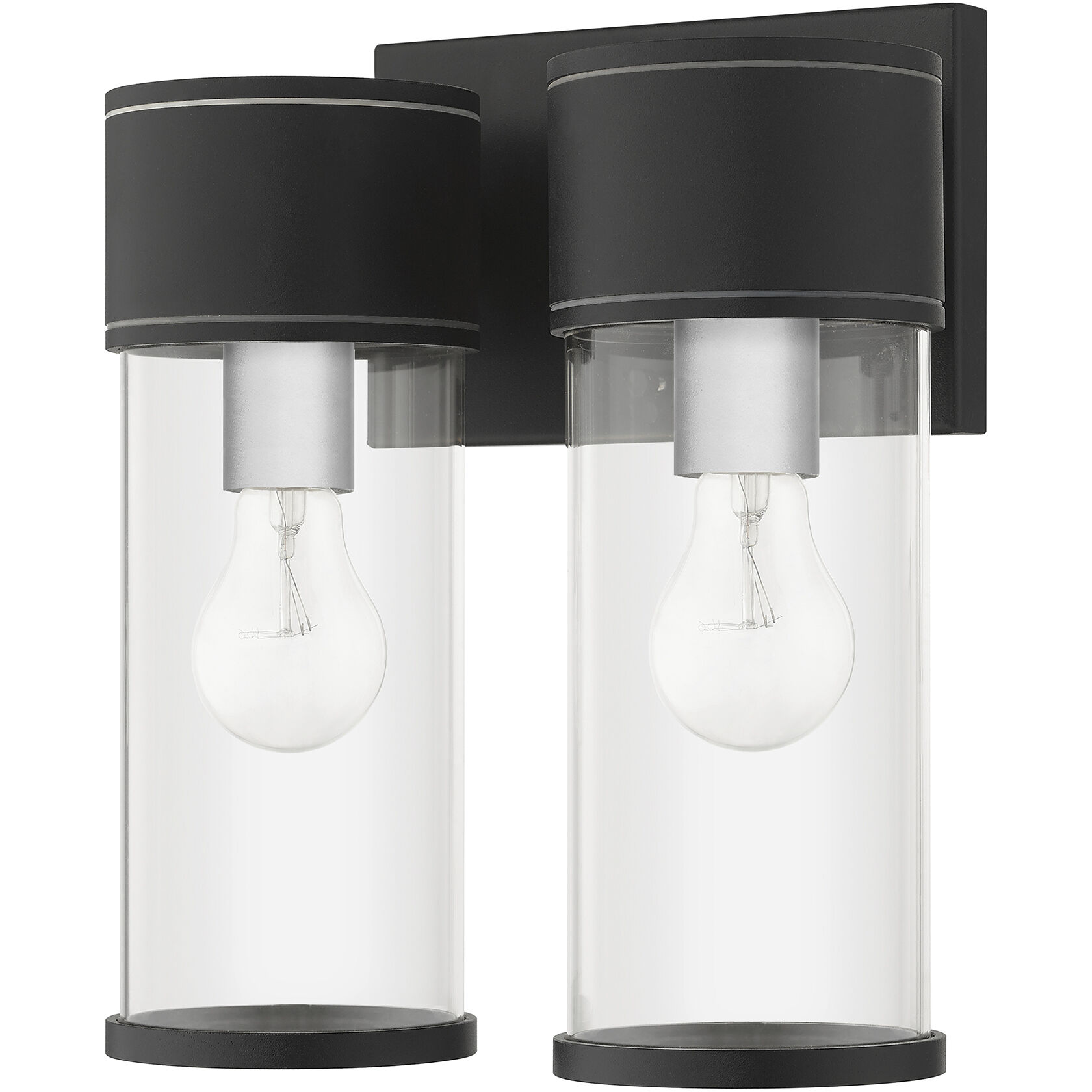 Atlantic 2 Light 10.25 inch Textured Black with Antique Silver Finish Accents Outdoor Large Wall Lantern Wall Light