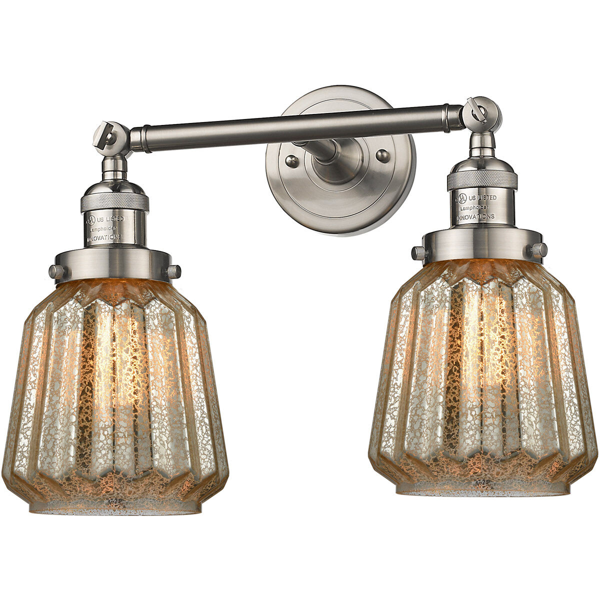 Franklin Restoration Chatham 2 Light 6 inch Brushed Satin Nickel Bath Vanity Light Wall Light in Mercury Glass, Franklin Restoration
