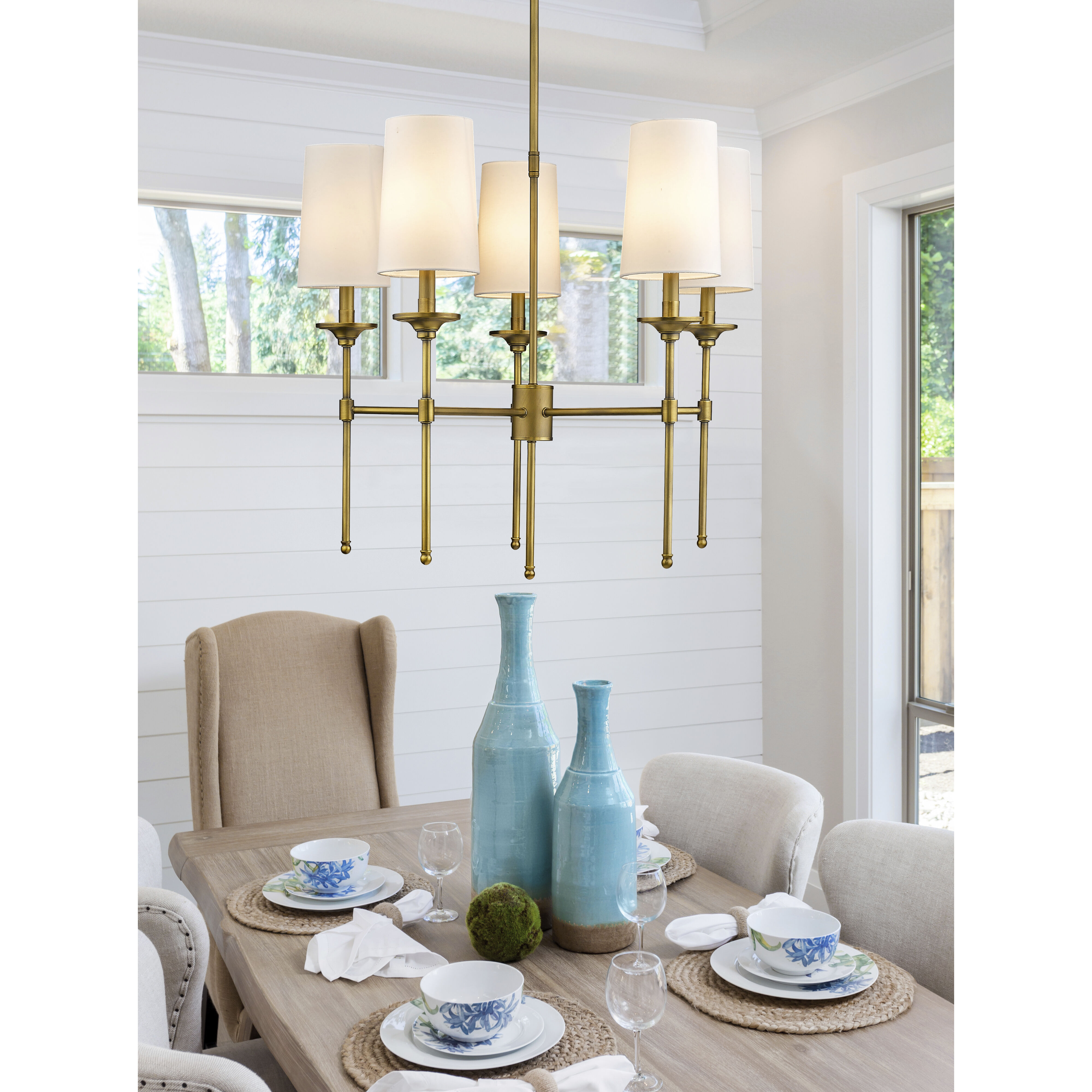 Emily 5 Light 28 inch Rubbed Brass Chandelier Ceiling Light
