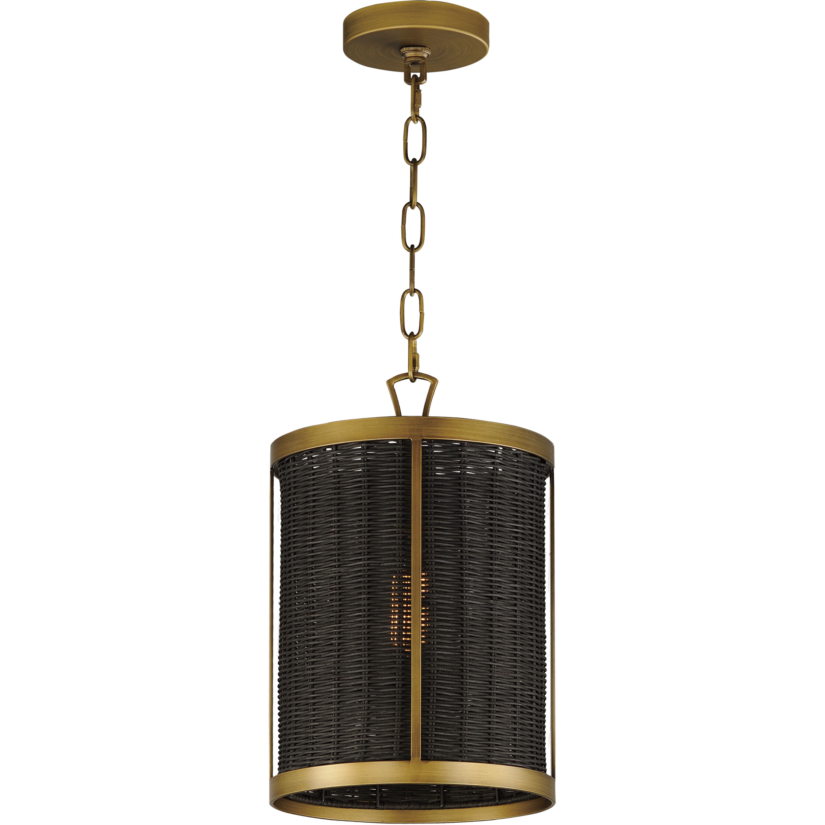 Rattan 1 Light 10 inch Natural Aged Brass Single Pendant Ceiling Light