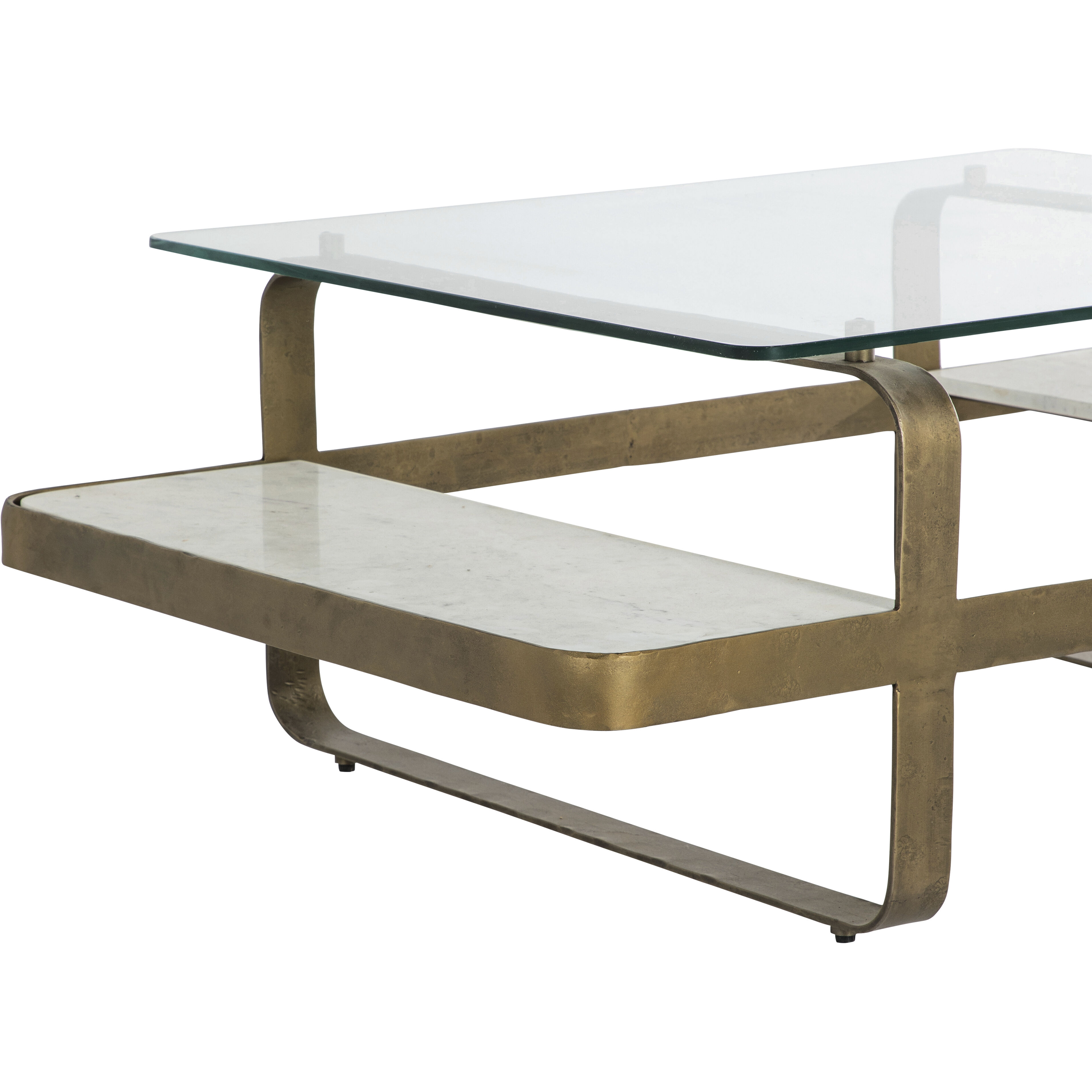 Winnipeg 48 X 30 inch Forged Champagne and Ivory Marble with Tempered Glass Coffee Table